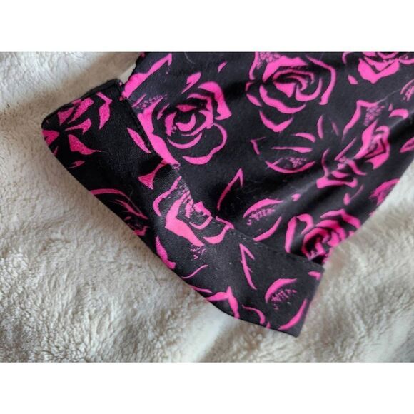 Rose Print Full Button Front Black and Pink Vintage Nu Mode Dress 60s Pinup Flor - Picture 4 of 8